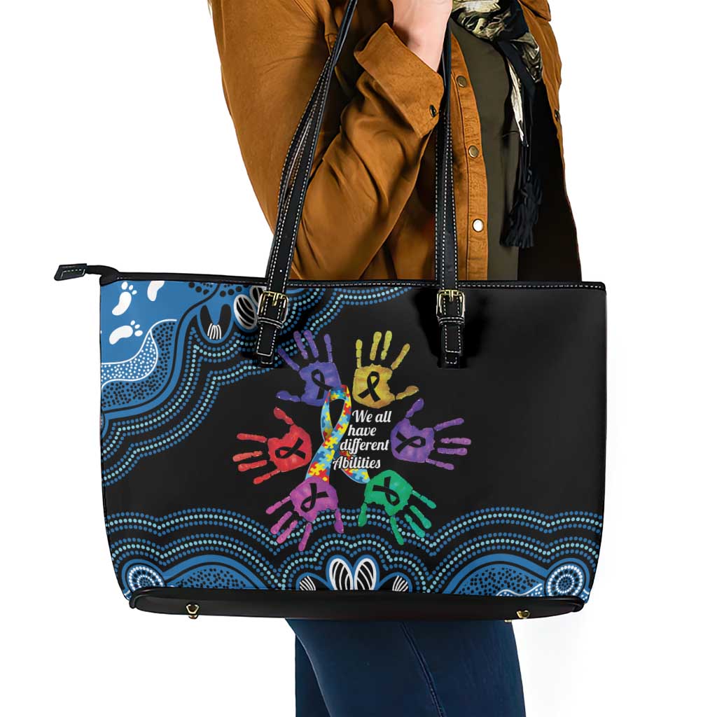 Autism Awareness Australia Indigenous Leather Tote Bag We All Have Different Abilities