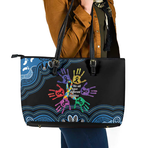 Autism Awareness Australia Indigenous Leather Tote Bag We All Have Different Abilities