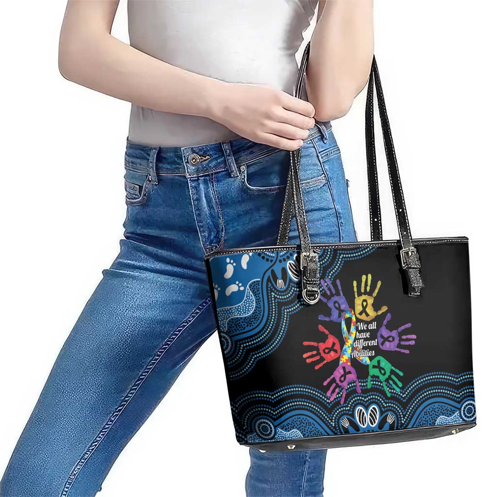 Autism Awareness Australia Indigenous Leather Tote Bag We All Have Different Abilities