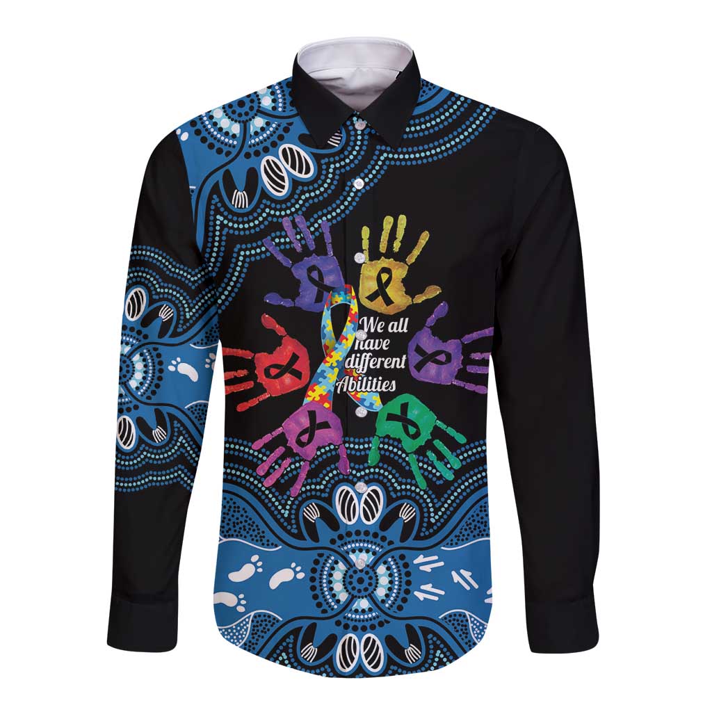 Autism Awareness Australia Indigenous Long Sleeve Button Shirt We All Have Different Abilities