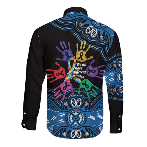 Autism Awareness Australia Indigenous Long Sleeve Button Shirt We All Have Different Abilities
