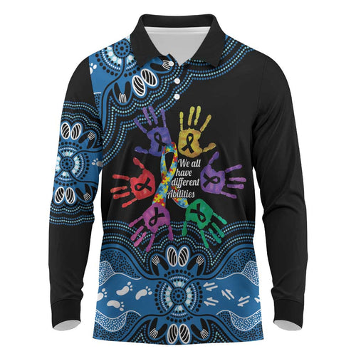 Autism Awareness Australia Indigenous Long Sleeve Polo Shirt We All Have Different Abilities