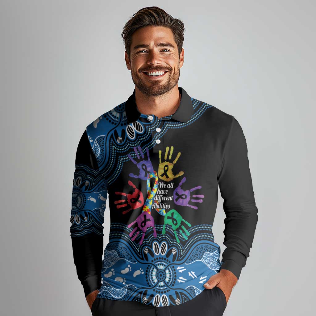 Autism Awareness Australia Indigenous Long Sleeve Polo Shirt We All Have Different Abilities
