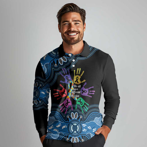 Autism Awareness Australia Indigenous Long Sleeve Polo Shirt We All Have Different Abilities