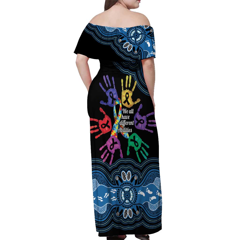 Autism Awareness Australia Indigenous Off Shoulder Maxi Dress We All Have Different Abilities