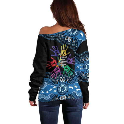 Autism Awareness Australia Indigenous Off Shoulder Sweater We All Have Different Abilities