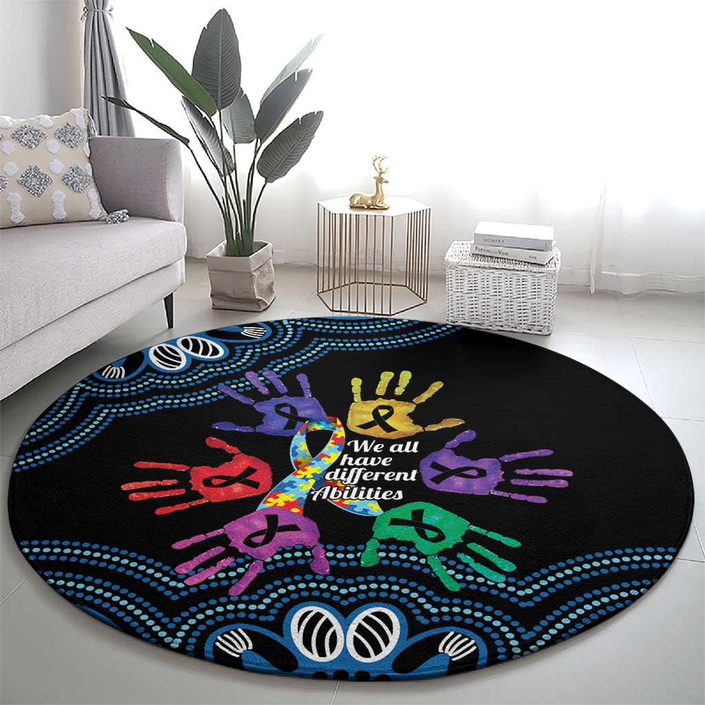 Autism Awareness Australia Indigenous Round Carpet We All Have Different Abilities
