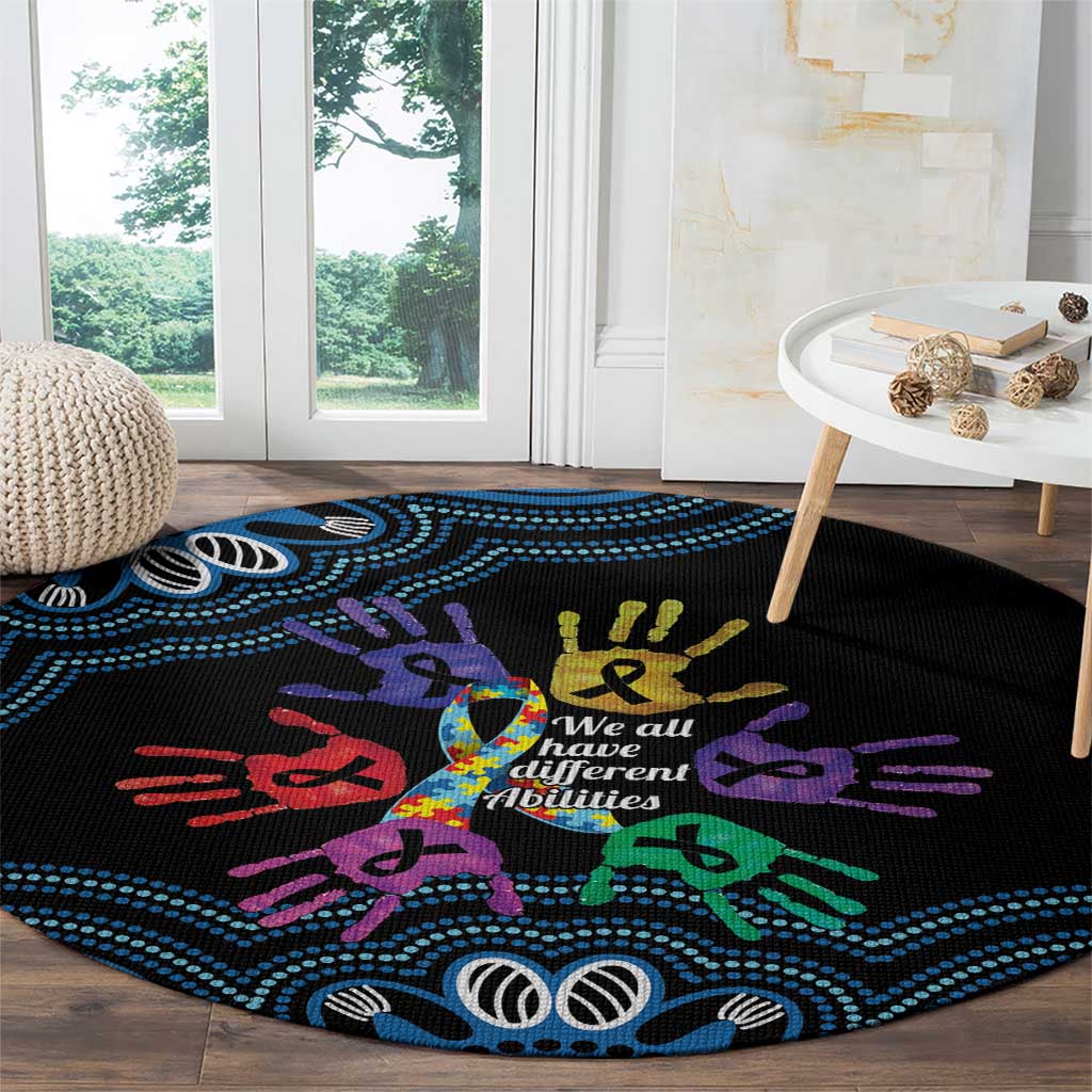 Autism Awareness Australia Indigenous Round Carpet We All Have Different Abilities
