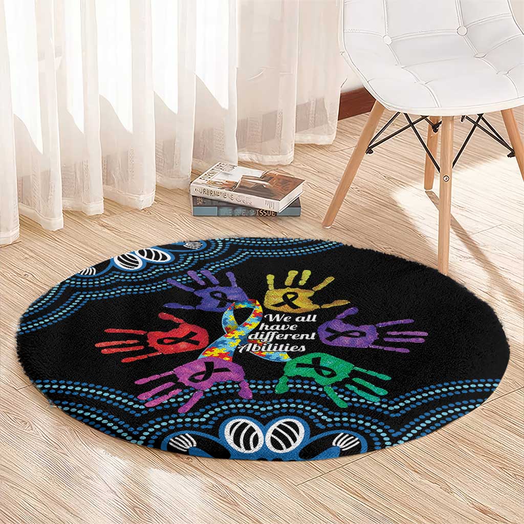 Autism Awareness Australia Indigenous Round Carpet We All Have Different Abilities