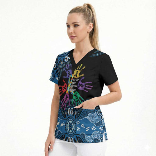 Autism Awareness Australia Indigenous Scrub Top We All Have Different Abilities