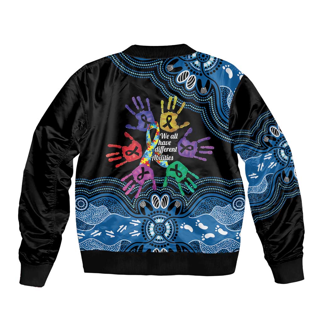 Autism Awareness Australia Indigenous Sleeve Zip Bomber Jacket We All Have Different Abilities