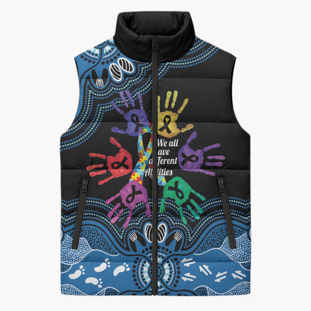 Autism Awareness Australia Indigenous Sleeveless Puffer Jacket We All Have Different Abilities