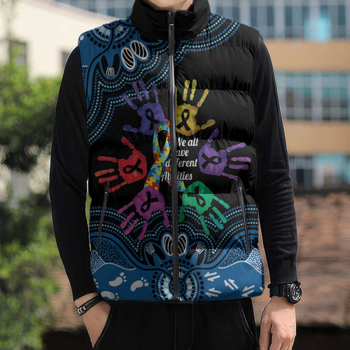 Autism Awareness Australia Indigenous Sleeveless Puffer Jacket We All Have Different Abilities