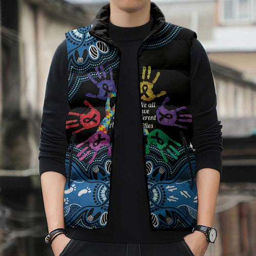 Autism Awareness Australia Indigenous Sleeveless Puffer Jacket We All Have Different Abilities