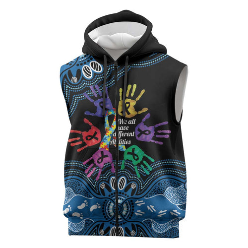 Autism Awareness Australia Indigenous Sleeveless Zip Hoodie We All Have Different Abilities
