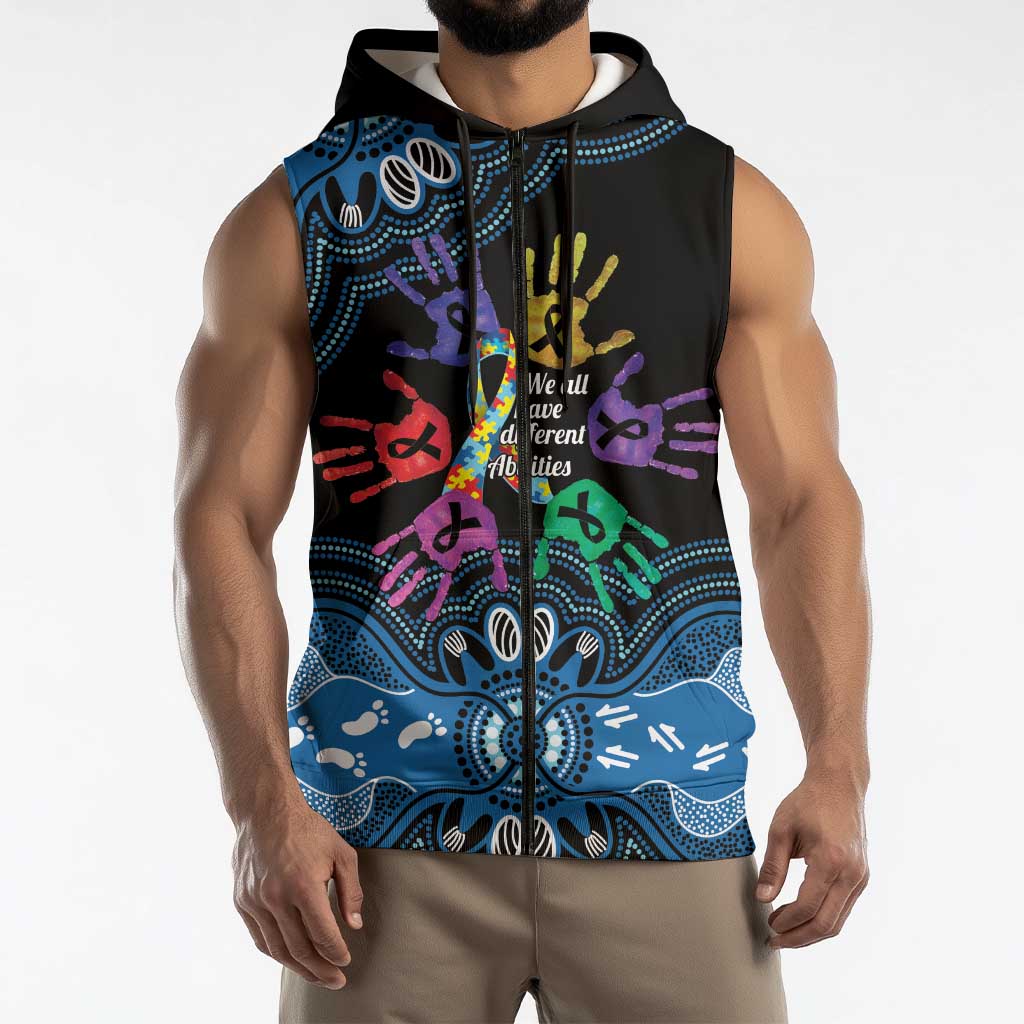 Autism Awareness Australia Indigenous Sleeveless Zip Hoodie We All Have Different Abilities