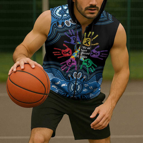 Autism Awareness Australia Indigenous Sleeveless Zip Hoodie We All Have Different Abilities