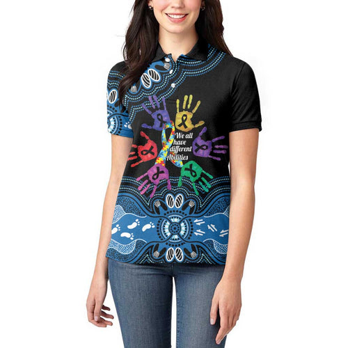 Autism Awareness Australia Indigenous Women Polo Shirt We All Have Different Abilities
