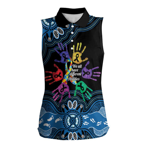 Autism Awareness Australia Indigenous Women Sleeveless Polo Shirt We All Have Different Abilities