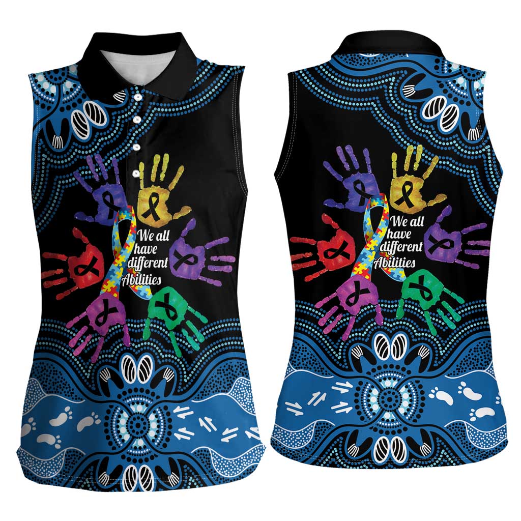Autism Awareness Australia Indigenous Women Sleeveless Polo Shirt We All Have Different Abilities