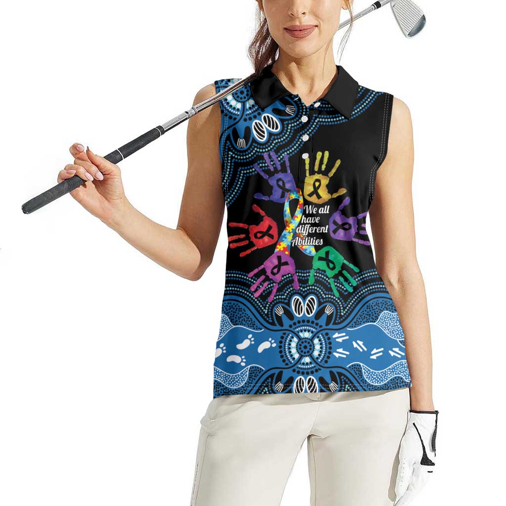 Autism Awareness Australia Indigenous Women Sleeveless Polo Shirt We All Have Different Abilities