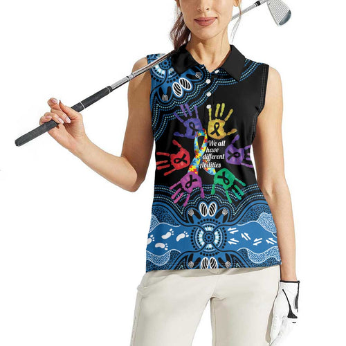 Autism Awareness Australia Indigenous Women Sleeveless Polo Shirt We All Have Different Abilities