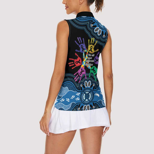 Autism Awareness Australia Indigenous Women Sleeveless Polo Shirt We All Have Different Abilities