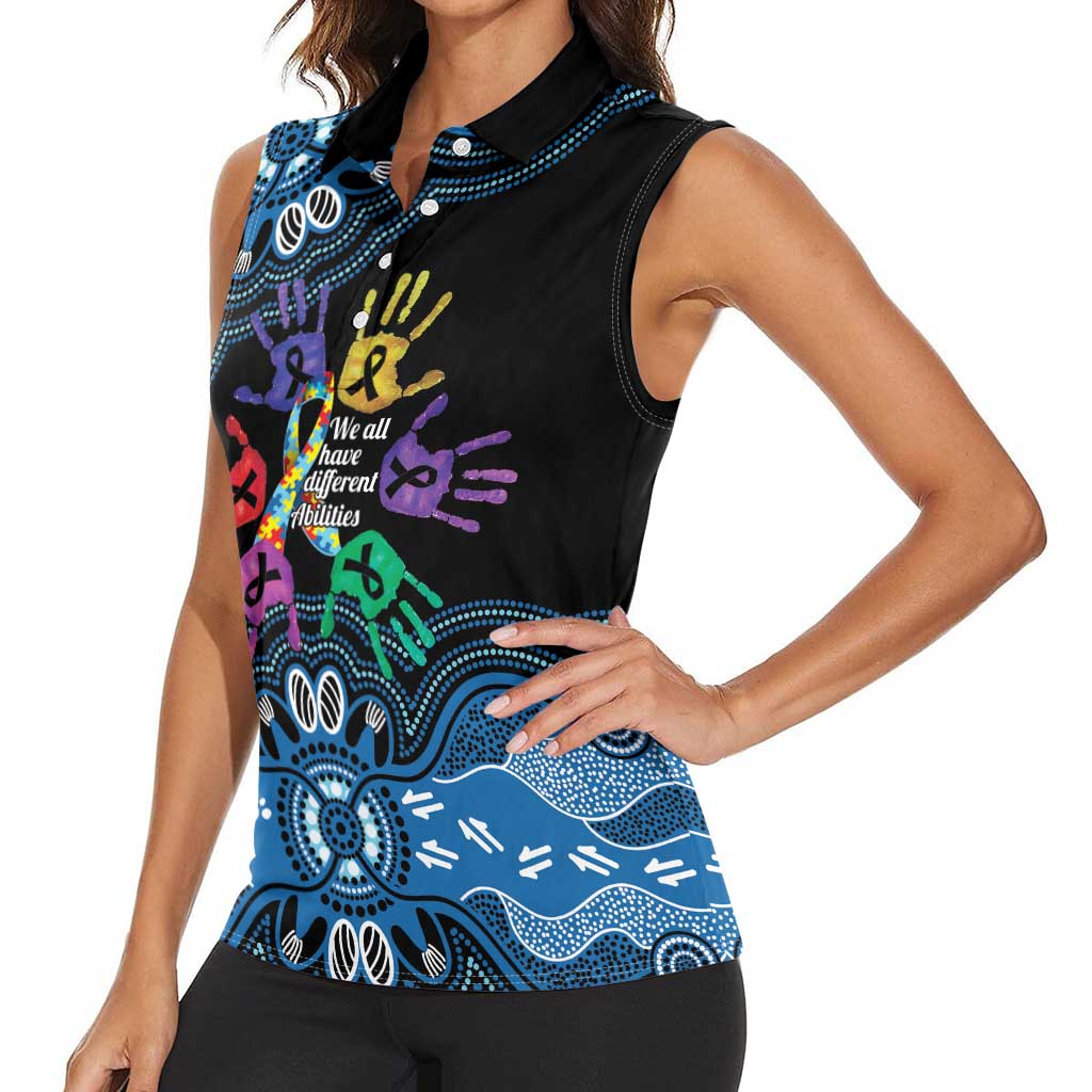 Autism Awareness Australia Indigenous Women Sleeveless Polo Shirt We All Have Different Abilities