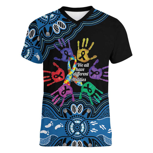 Autism Awareness Australia Indigenous Women V-Neck T-Shirt We All Have Different Abilities