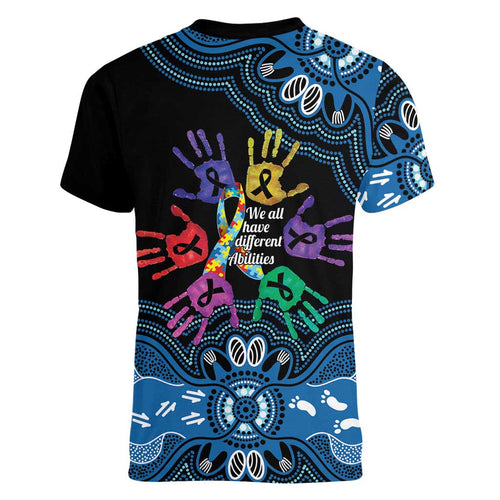 Autism Awareness Australia Indigenous Women V-Neck T-Shirt We All Have Different Abilities