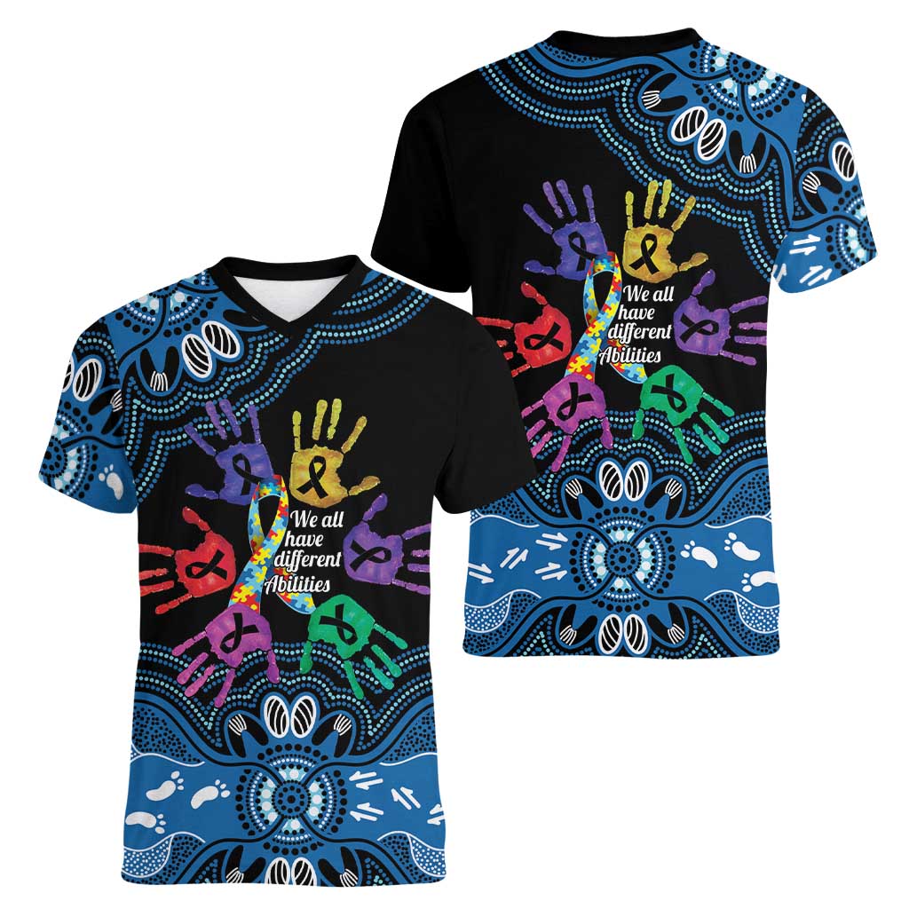 Autism Awareness Australia Indigenous Women V-Neck T-Shirt We All Have Different Abilities