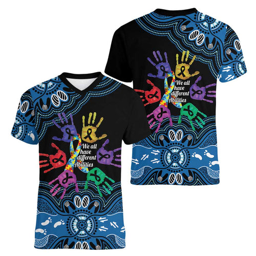 Autism Awareness Australia Indigenous Women V-Neck T-Shirt We All Have Different Abilities