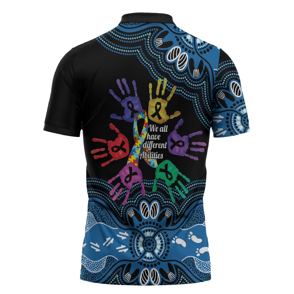 Autism Awareness Australia Indigenous Zipper Polo Shirt We All Have Different Abilities