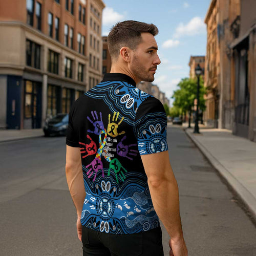 Autism Awareness Australia Indigenous Zipper Polo Shirt We All Have Different Abilities
