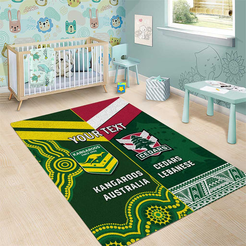 Custom Lebanon And Australia Rugby Area Rug Aussie Kangaroos Lebanese Cedars