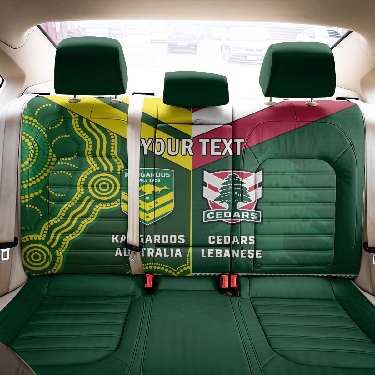 Custom Lebanon And Australia Rugby Back Car Seat Cover Aussie Kangaroos Lebanese Cedars
