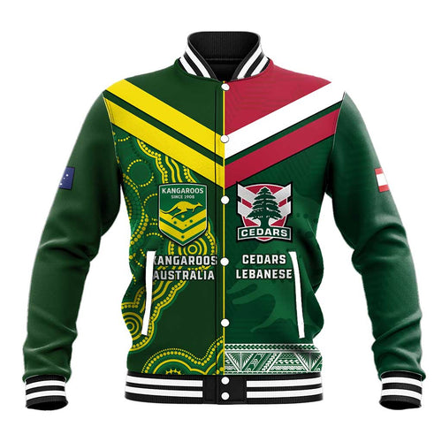 Custom Lebanon And Australia Rugby Baseball Jacket Aussie Kangaroos Lebanese Cedars