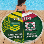 Custom Lebanon And Australia Rugby Beach Blanket Aussie Kangaroos Lebanese Cedars