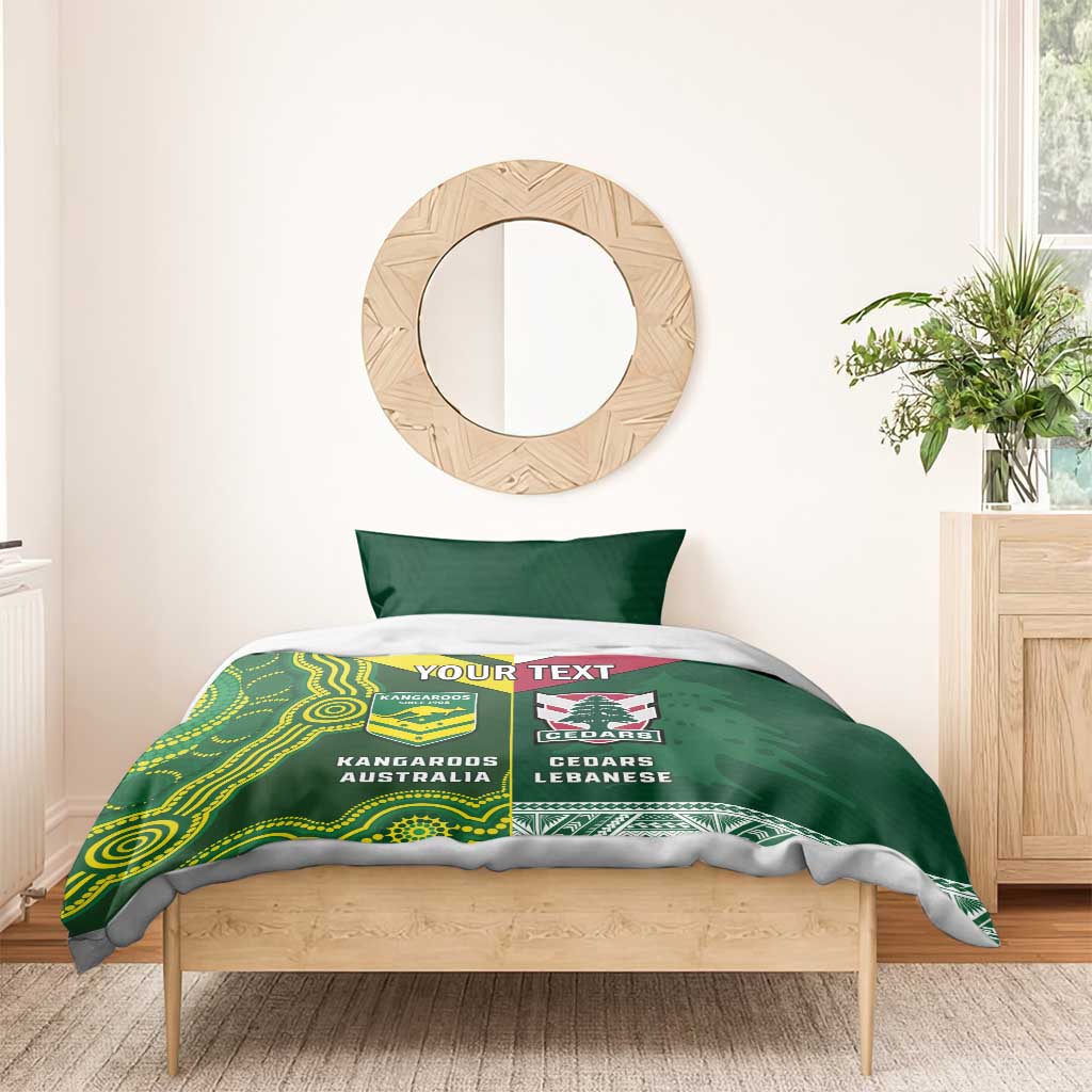 Custom Lebanon And Australia Rugby Bedding Set Aussie Kangaroos Lebanese Cedars