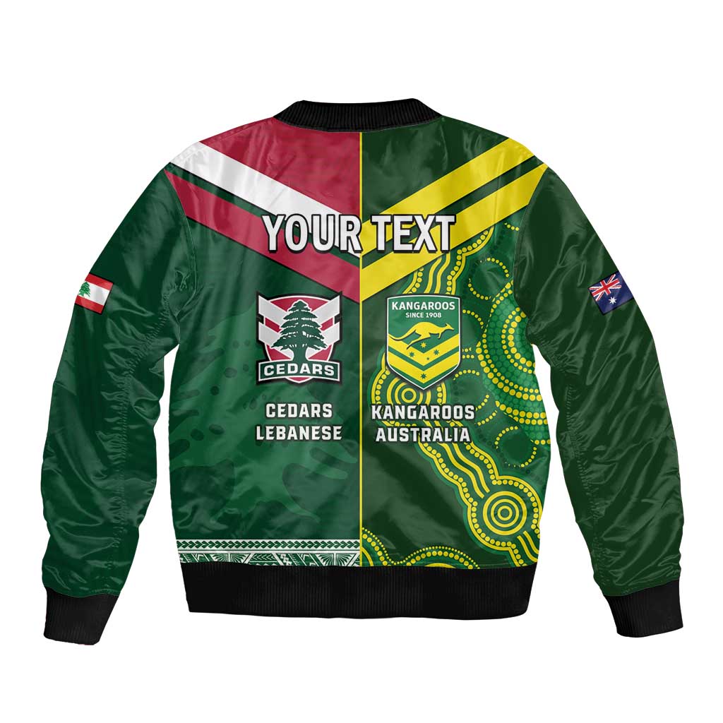 Custom Lebanon And Australia Rugby Bomber Jacket Aussie Kangaroos Lebanese Cedars