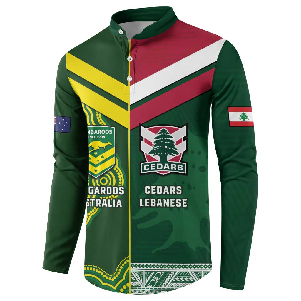 Custom Lebanon And Australia Rugby Button Sweatshirt Aussie Kangaroos Lebanese Cedars