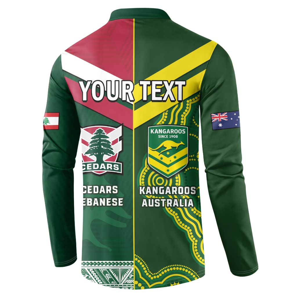 Custom Lebanon And Australia Rugby Button Sweatshirt Aussie Kangaroos Lebanese Cedars