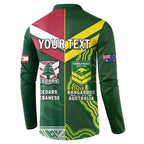 Custom Lebanon And Australia Rugby Button Sweatshirt Aussie Kangaroos Lebanese Cedars