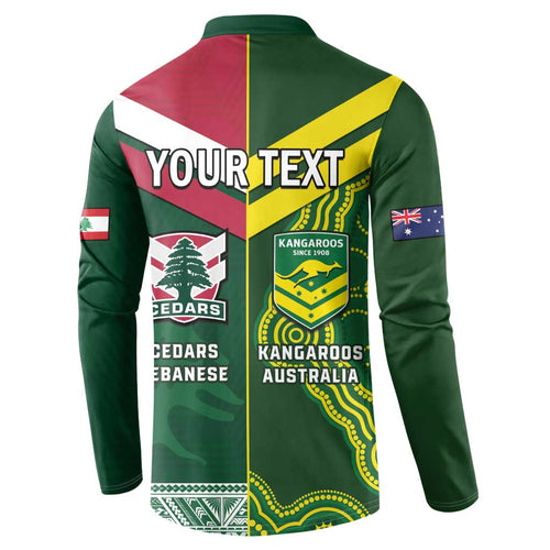 Custom Lebanon And Australia Rugby Button Sweatshirt Aussie Kangaroos Lebanese Cedars