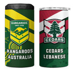 Lebanon And Australia Rugby 4 in 1 Can Cooler Tumbler Aussie Kangaroos Lebanese Cedars