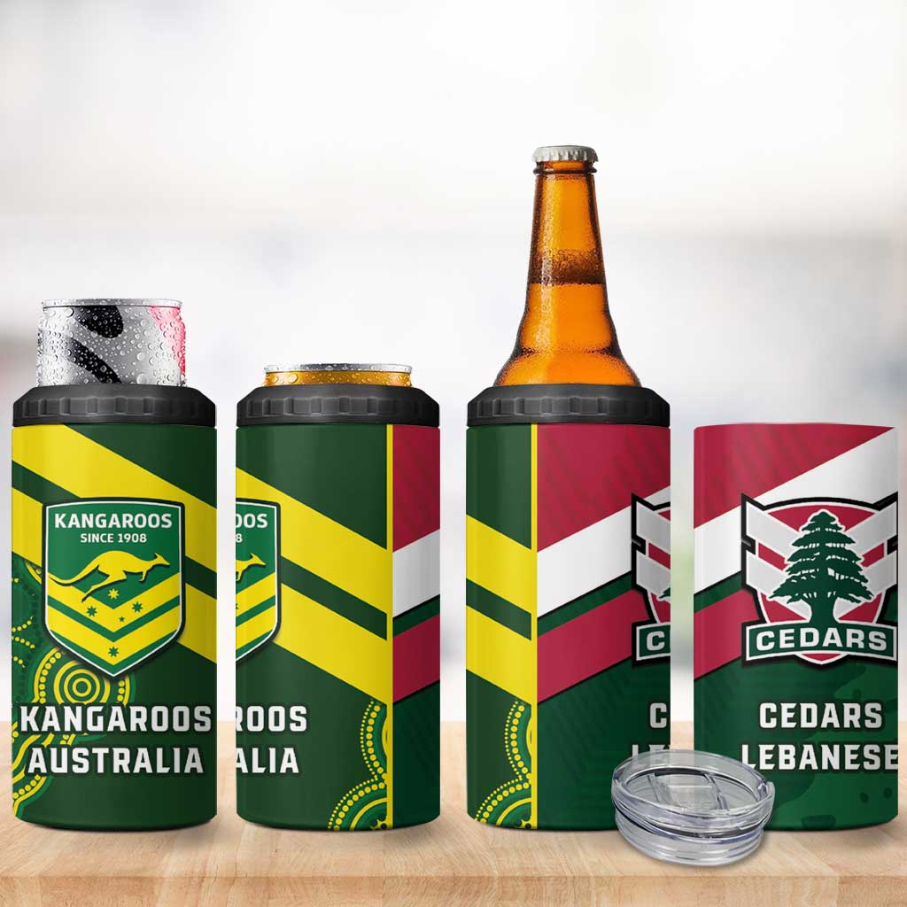Lebanon And Australia Rugby 4 in 1 Can Cooler Tumbler Aussie Kangaroos Lebanese Cedars
