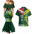 Custom Lebanon And Australia Rugby Couples Matching Mermaid Dress and Hawaiian Shirt Aussie Kangaroos Lebanese Cedars