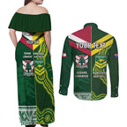 Custom Lebanon And Australia Rugby Couples Matching Off Shoulder Maxi Dress and Long Sleeve Button Shirt Aussie Kangaroos Lebanese Cedars
