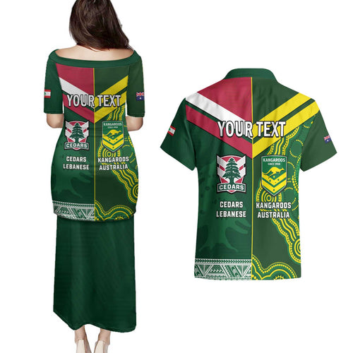 Custom Lebanon And Australia Rugby Couples Matching Puletasi and Hawaiian Shirt Aussie Kangaroos Lebanese Cedars
