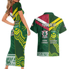 Custom Lebanon And Australia Rugby Couples Matching Short Sleeve Bodycon Dress and Hawaiian Shirt Aussie Kangaroos Lebanese Cedars